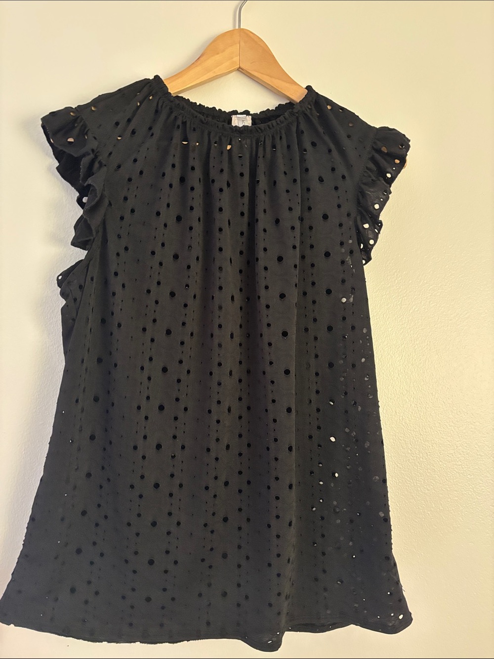Adorable Acting Pro Black Swiss Dot Ruffle Sleeve Blouse
